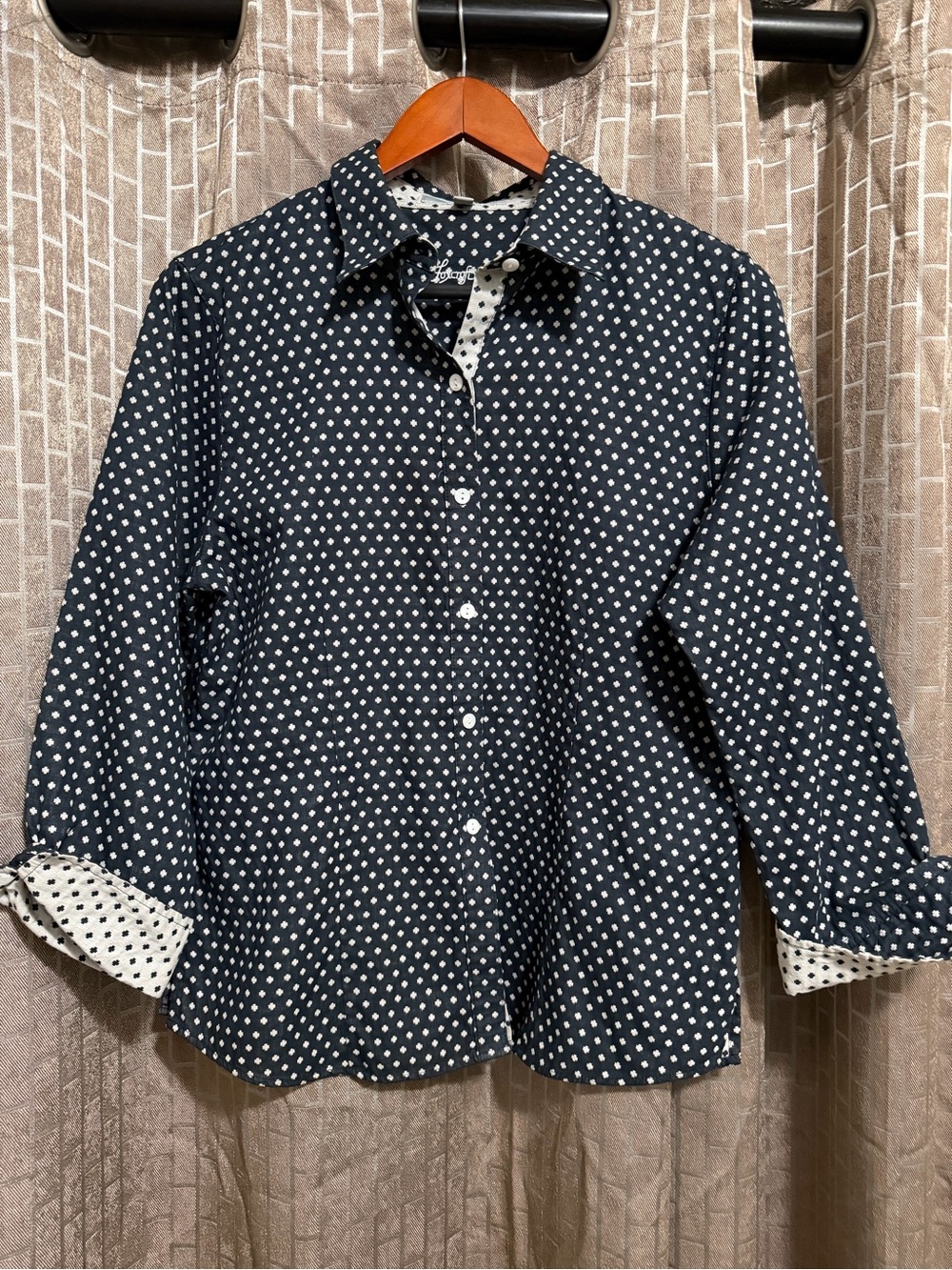 Foxcoft Navy Polka Dot Button-Down Shirt